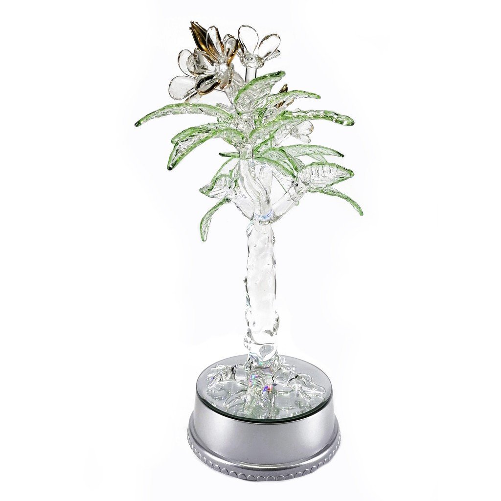 Artificial Flower Tree Gold Glass Figurines Home Decor Accents with Rotating Base and LED Lights - Image 2