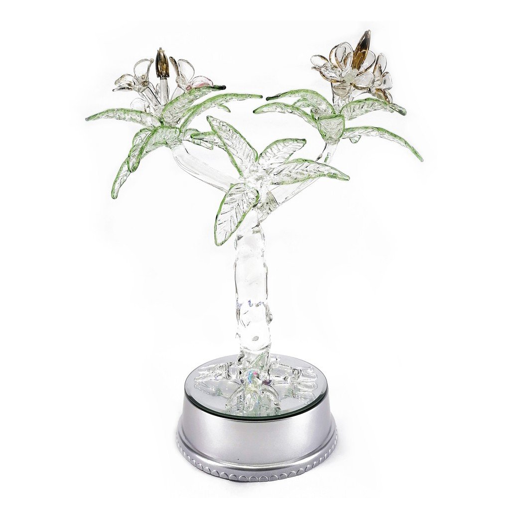 Artificial Flower Tree Gold Glass Figurines Home Decor Accents with Rotating Base and LED Lights - Image 3