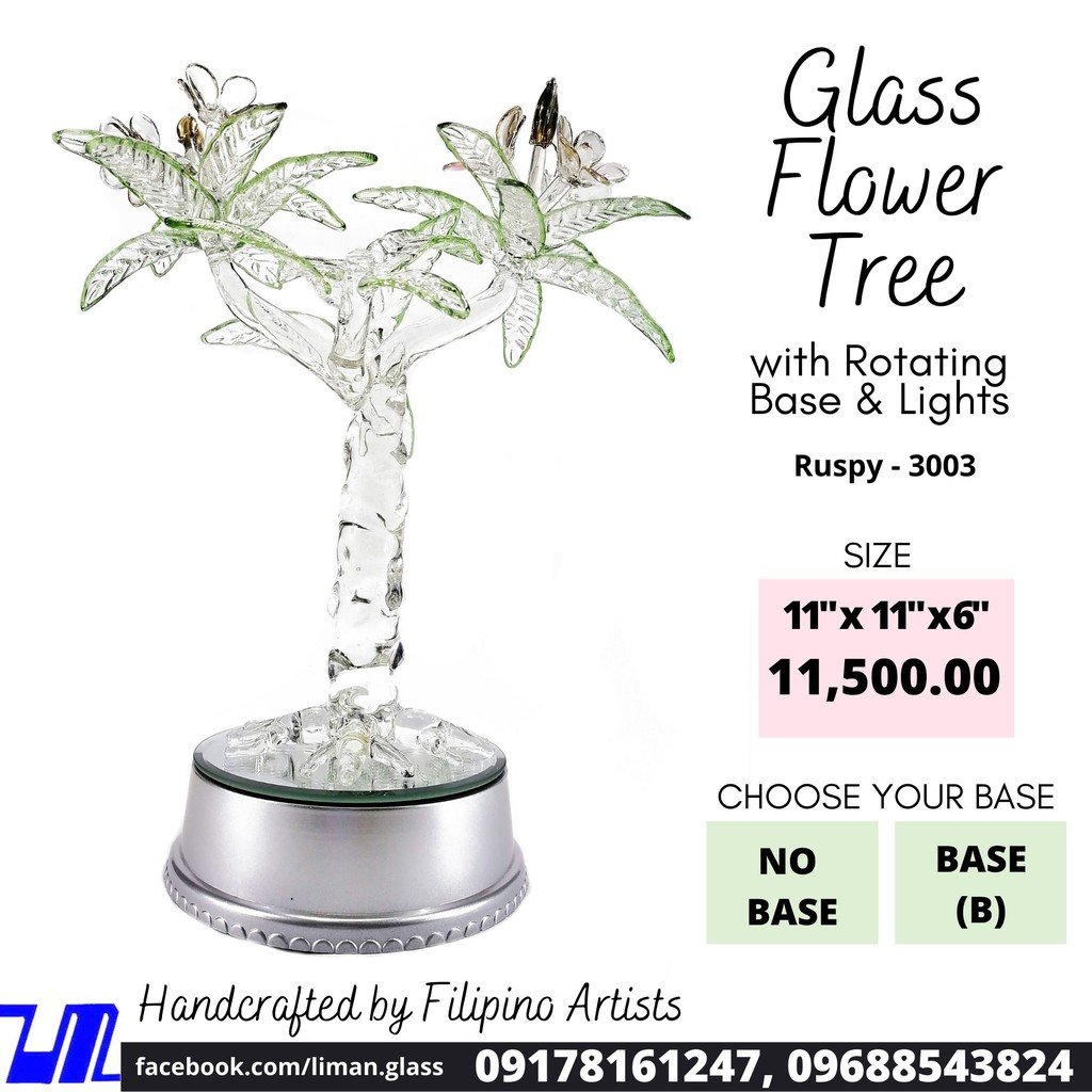 Artificial Flower Tree Gold Glass Figurines Home Decor Accents with Rotating Base and LED Lights - Image 4