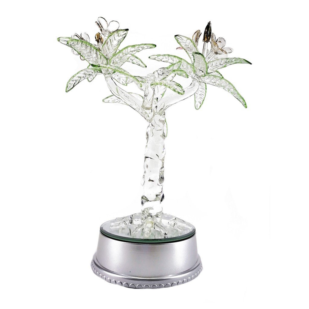 Artificial Flower Tree Gold Glass Figurines Home Decor Accents with Rotating Base and LED Lights