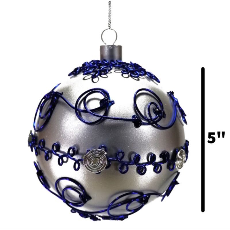 Blue Christmas Ball Ornaments Aluminum Wire Design 6pc Set 12cm - Image 3