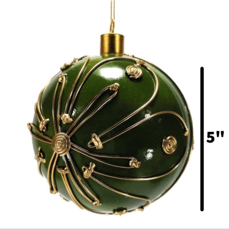 Green Christmas Ball Ornaments Aluminum Wire Design 6pc Set 12cm - Image 3