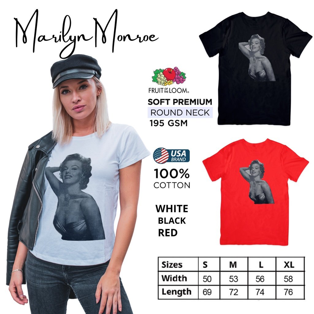Marilyn Monroe Fruit of the Loom T-Shirt Round Neck 100% Cotton