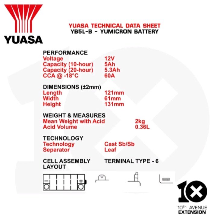 YUASA YB5L-B Motorcycle Battery - Image 4