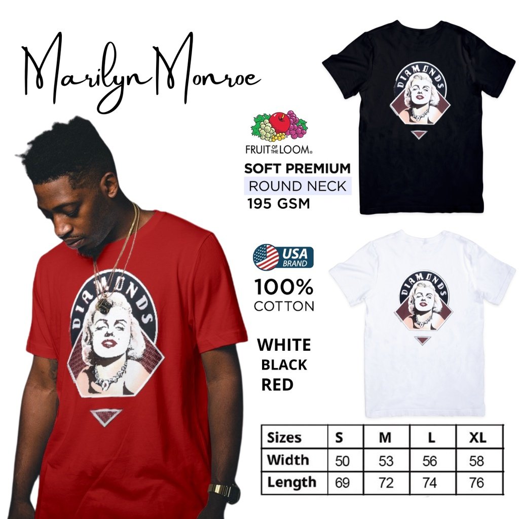 Marilyn Monroe Diamonds Fruit of the Loom T-Shirt Round Neck 100% Cotton