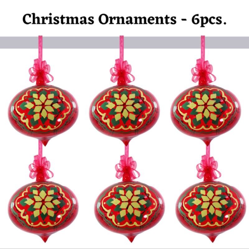 Red Handpainted Christmas Balls Big 12cm 6pcs Set - Image 2