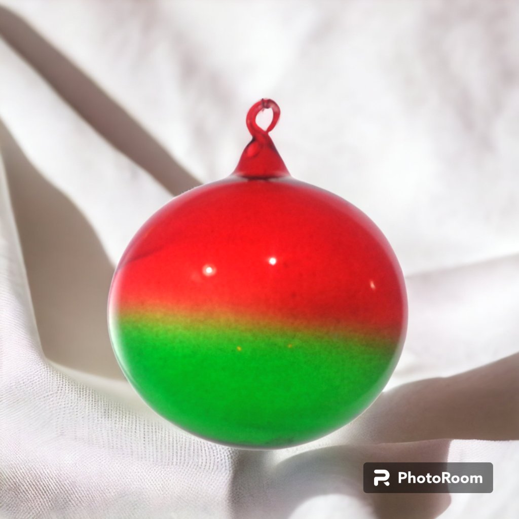 Gradient Red & Green Christmas Balls 6pcs Set Handblown Glass Christmas Decor for Tree - Image 3