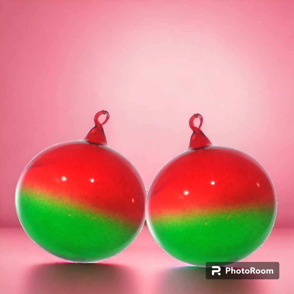 Gradient Red & Green Christmas Balls 6pcs Set Handblown Glass Christmas Decor for Tree - Image 4