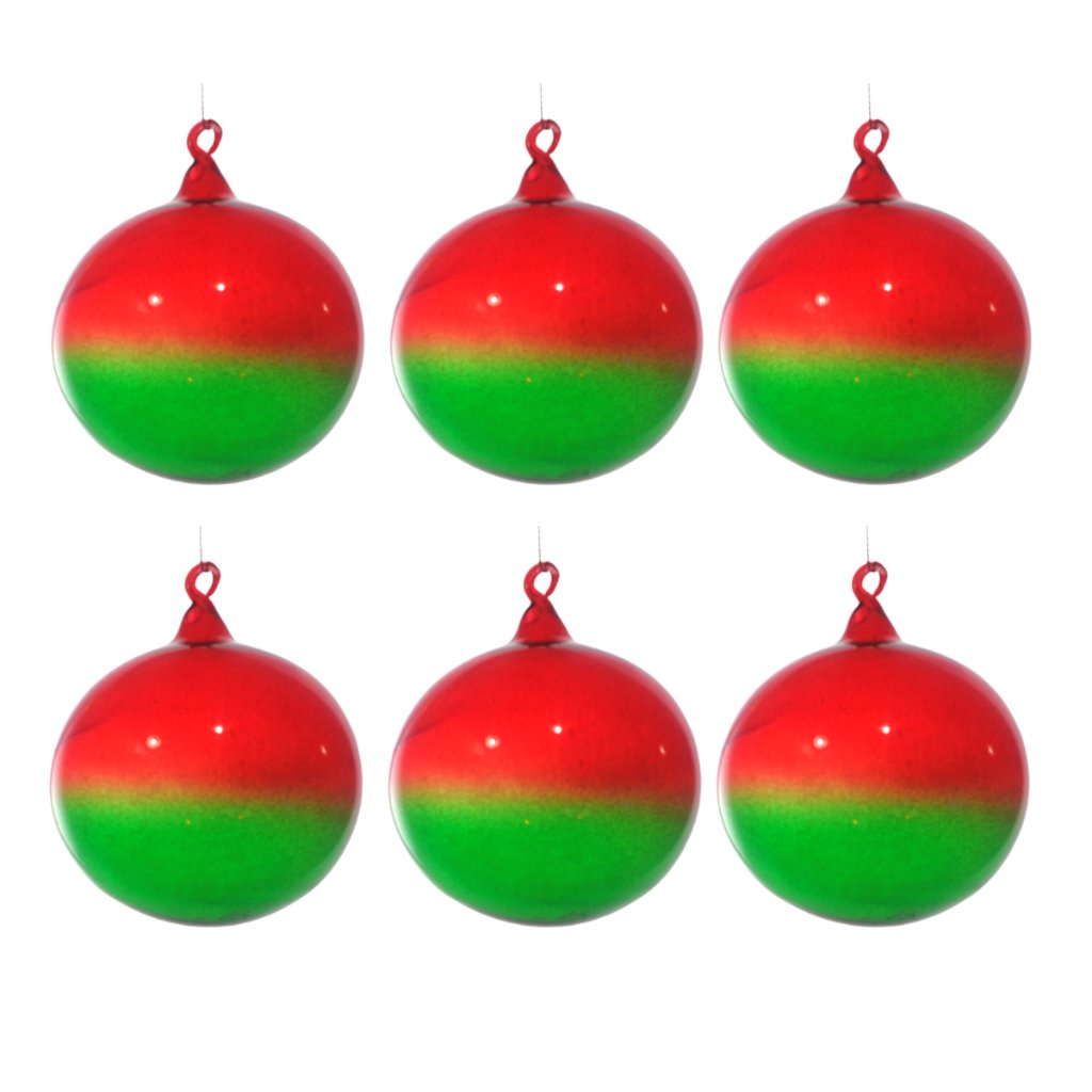 Gradient Red & Green Christmas Balls 6pcs Set Handblown Glass Christmas Decor for Tree - Image 6