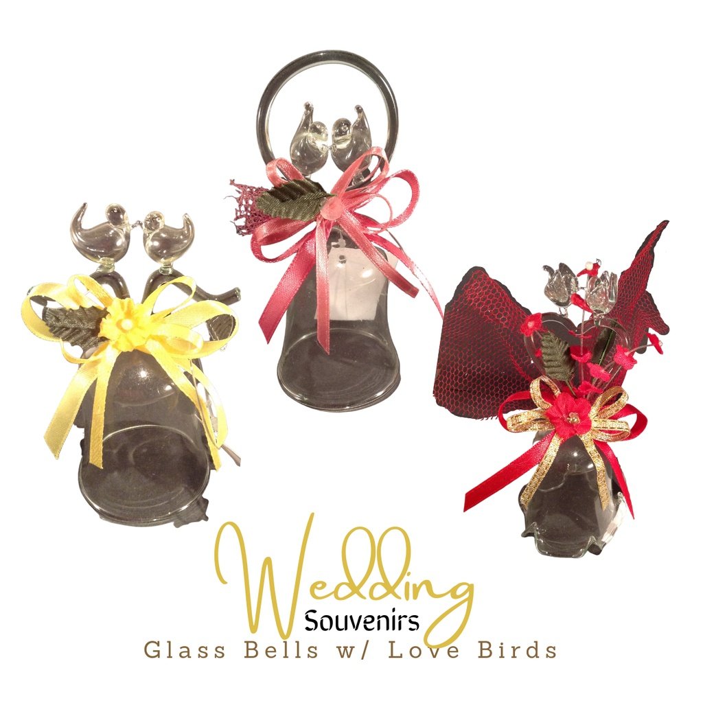 Glass Wedding Bell with Lovebirds Souvenir & Giveaways (Minimum of 20 pcs) - Image 2