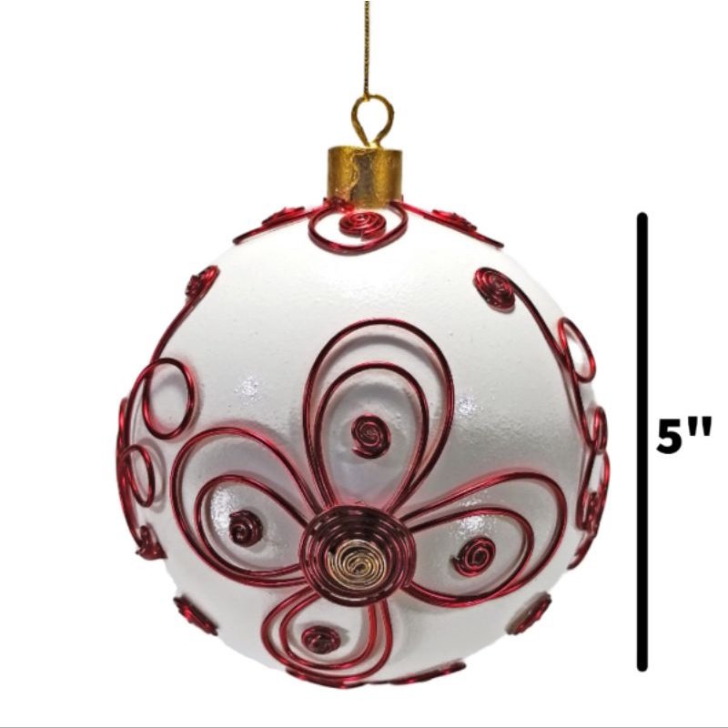 Red Christmas Ball Ornaments Aluminum Wire Design 6pc Set 12cm - Image 2