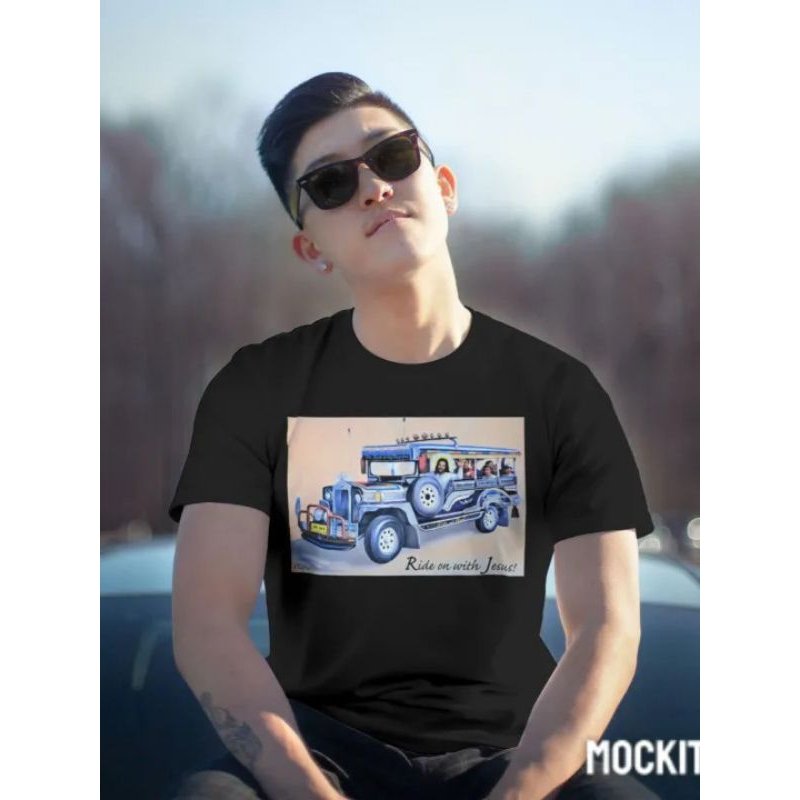 Ride on with Jesus Jeepney Religious T Shirt Design Clothing for Men Fruit of the Loom Original - Image 2