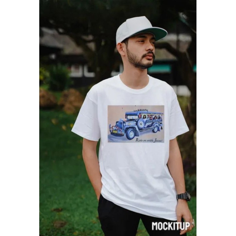 Ride on with Jesus Jeepney Religious T Shirt Design Clothing for Men Fruit of the Loom Original - Image 3