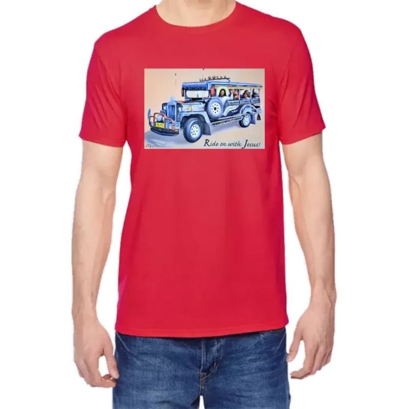 Ride on with Jesus Jeepney Religious T Shirt Design Clothing for Men Fruit of the Loom Original - Image 6