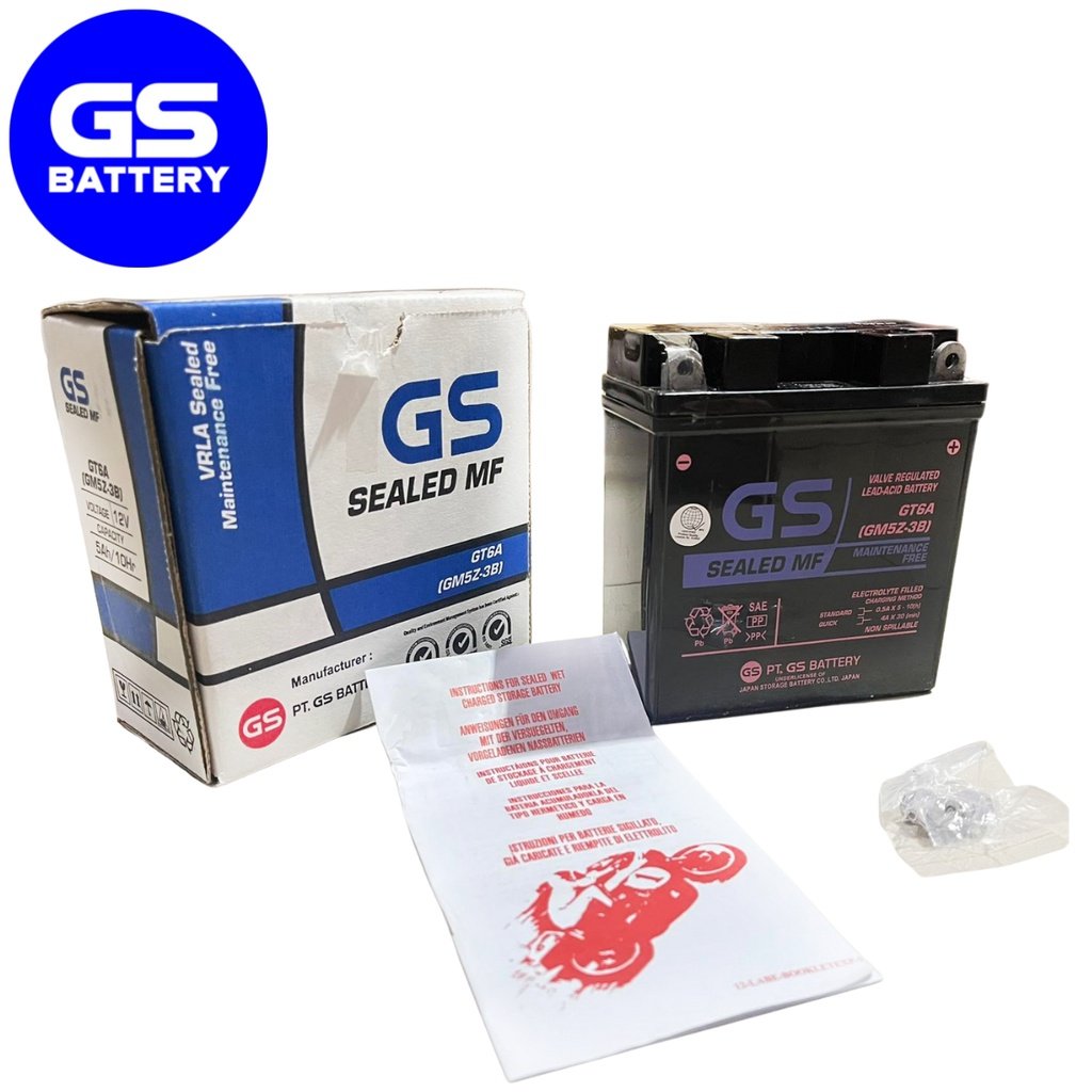 GS Motorcycle Battery GT6A (GM5Z-3B) with Solution Kit for HONDA WAVE / SHOGUN / MIO