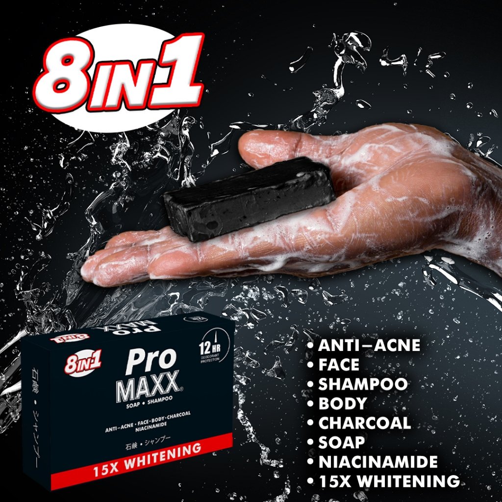 PROMAXX 8 IN 1 SOAP BODY SHAMPOO NIACINAMIDE ANTI ACNE, WHITENING, CHARCOAL 6 PCS - Image 3