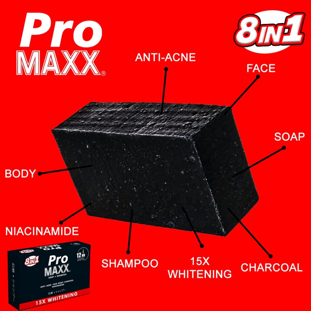 PROMAXX 8 IN 1 SOAP BODY SHAMPOO NIACINAMIDE ANTI ACNE, WHITENING, CHARCOAL 6 PCS - Image 4