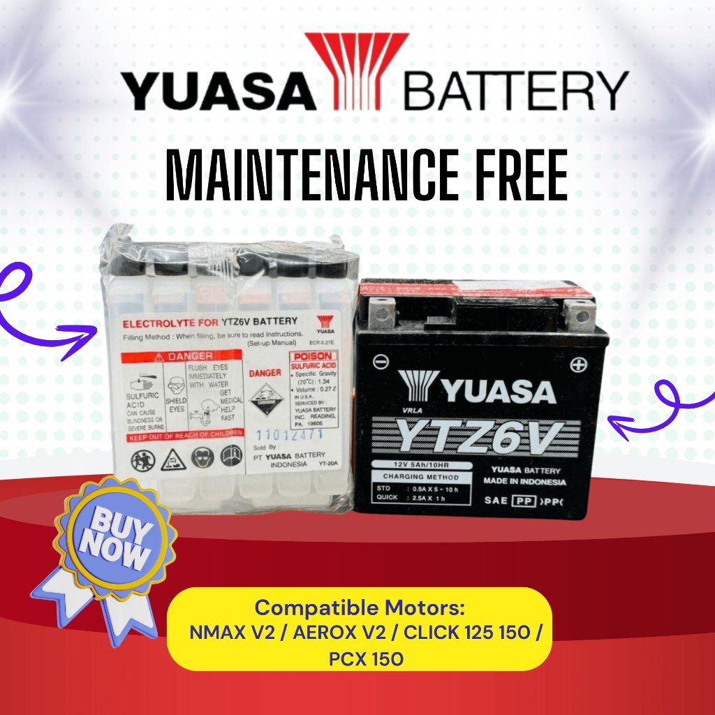 GS Motorcycle Battery GTZ6V | YUASA YTZ6V 12V Maintenance Free Battery | Honda Click, Yamaha Nmax - Image 2
