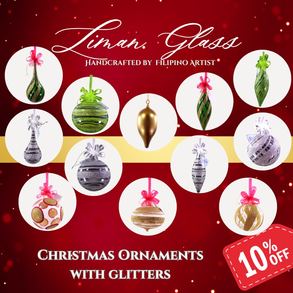 Set of 6pc Glass White Christmas Ball Ornaments with Glitter Design & Organza Ribbon for Xmas