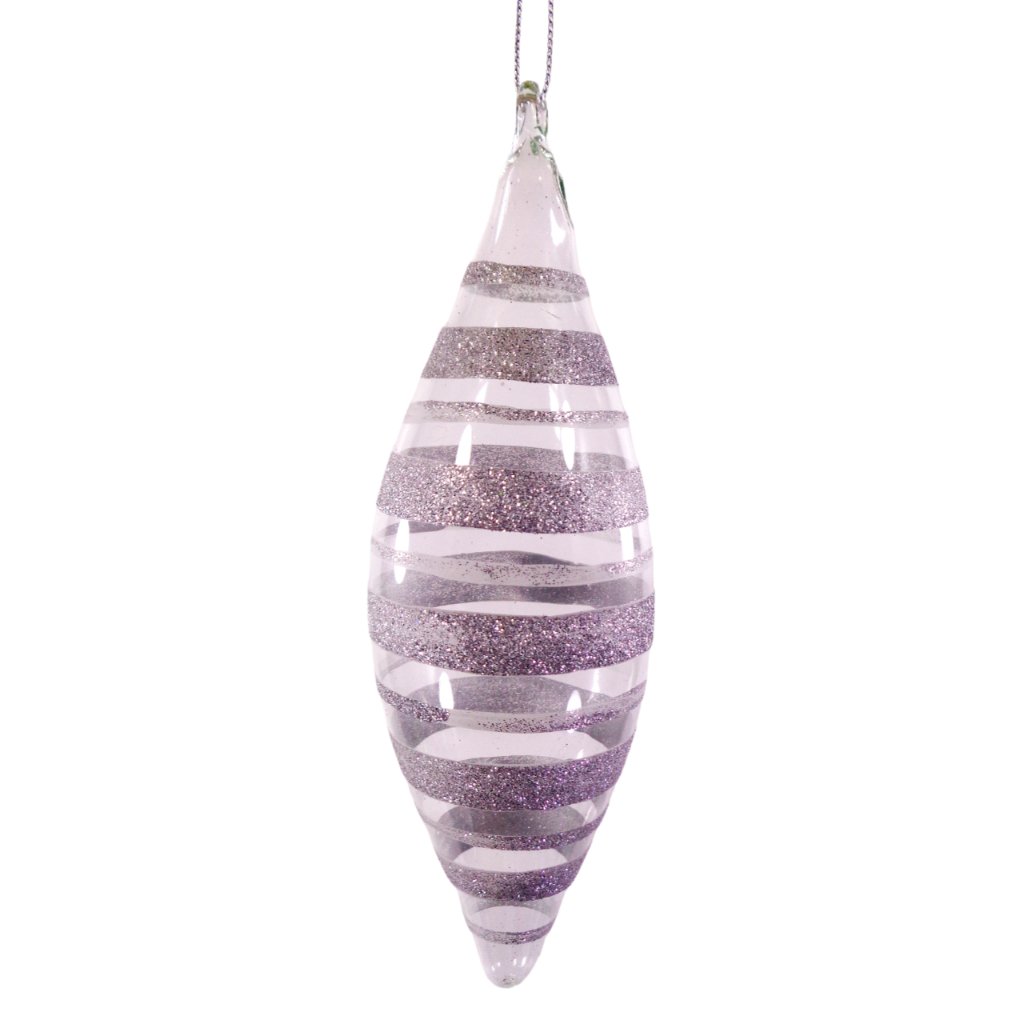 Glass Christmas Drop Ornament Silver Glitter Stripe 6pc Set for Xmas Tree Decor - Image 2