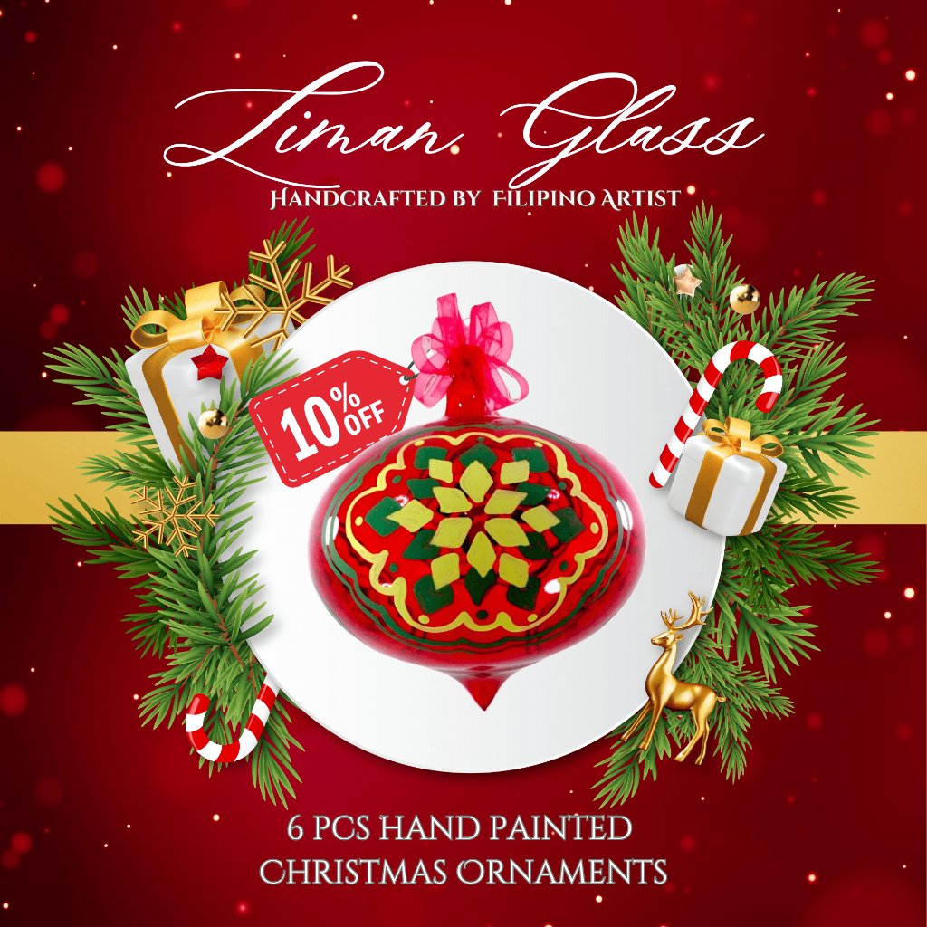 Christmas Balls Big Ornaments Glass Red Hand Painted Designs 6pcs Set - Image 3