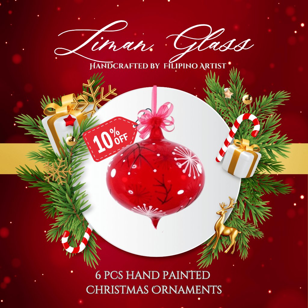 Christmas Balls Big Ornaments Glass Red Hand Painted Designs 6pcs Set - Image 4