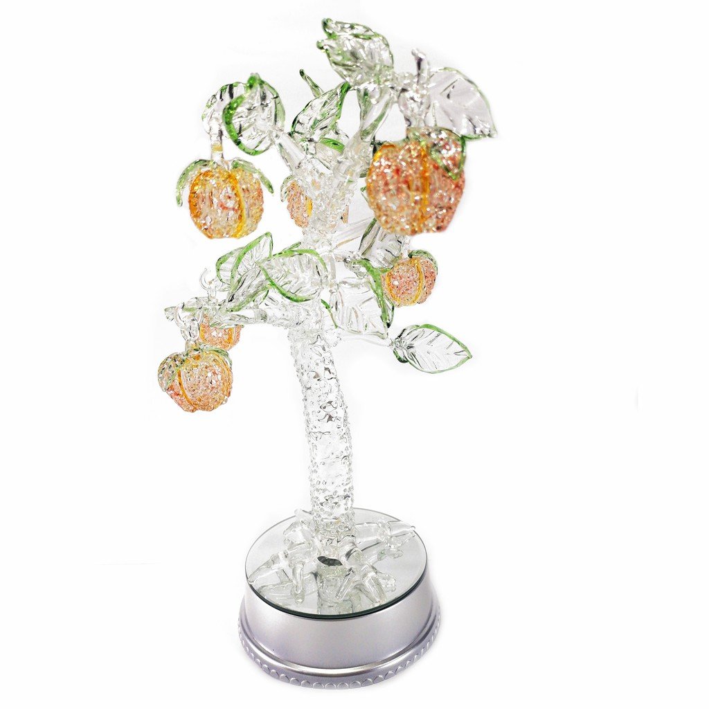 Apple Tree Glass Figurines Home Decor Display with Rotating Base and LED Lights