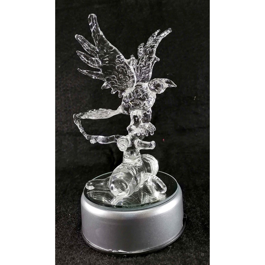 Philippine Blue Eagle Glass Figurine with Rotating Base and LED Lights Home Decoration (Clear) - Image 3