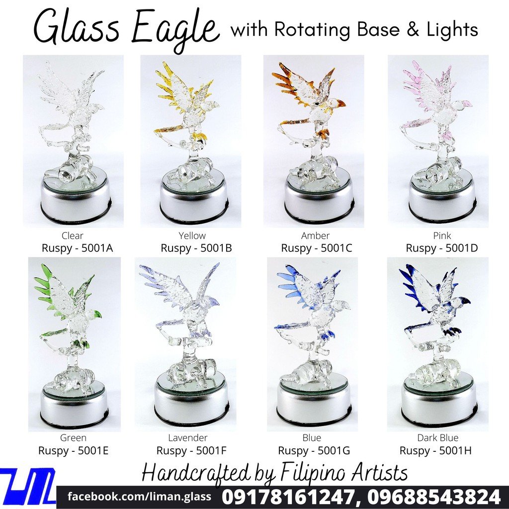 Philippine Blue Eagle Glass Figurine with Rotating Base and LED Lights Home Decoration (Clear) - Image 4