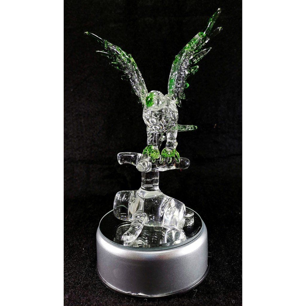 Philippine Blue Eagle Glass Figurine with Rotating Base and LED Lights Home Decoration (Green) - Image 2