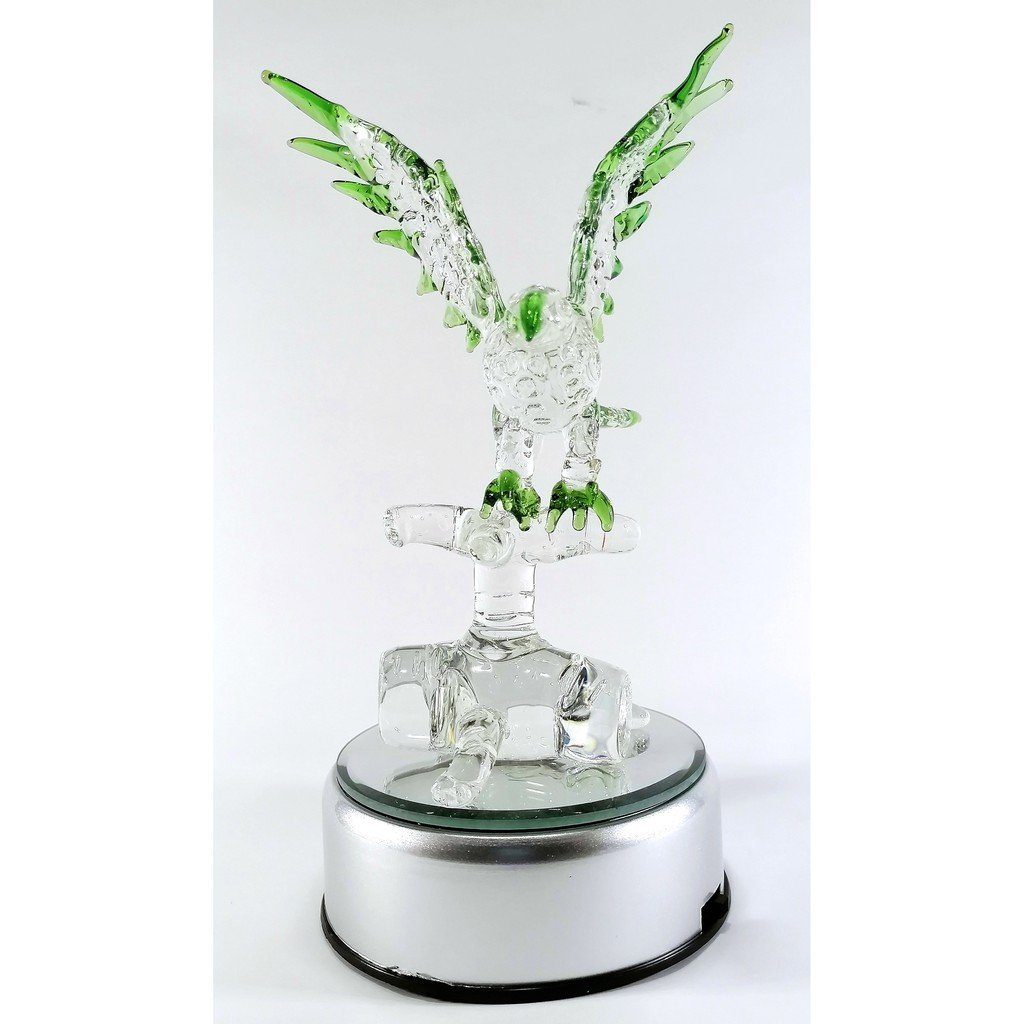 Philippine Blue Eagle Glass Figurine with Rotating Base and LED Lights Home Decoration (Green)