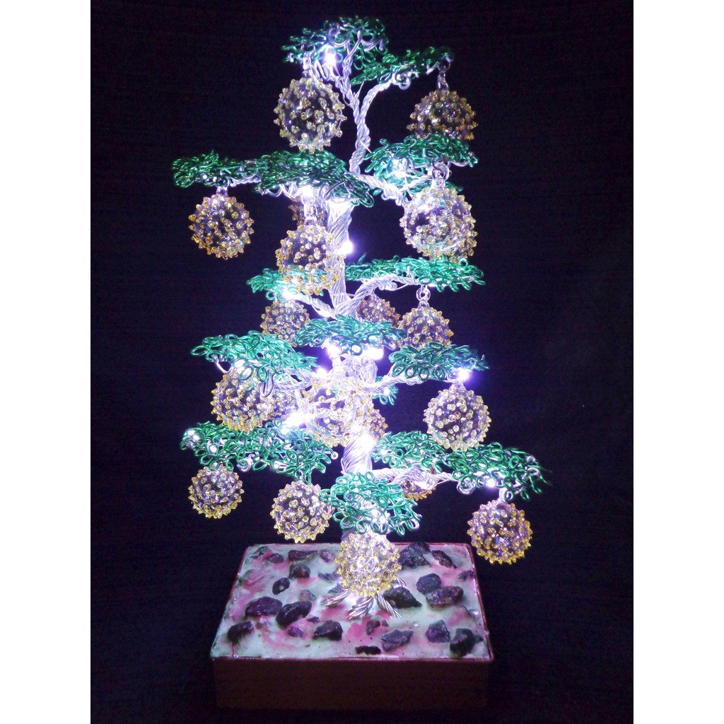 Bonsai Ball Tree Home Decor Wire Art Sculpture with Dotted Glass Ball Ornaments and LED Lights 30-32