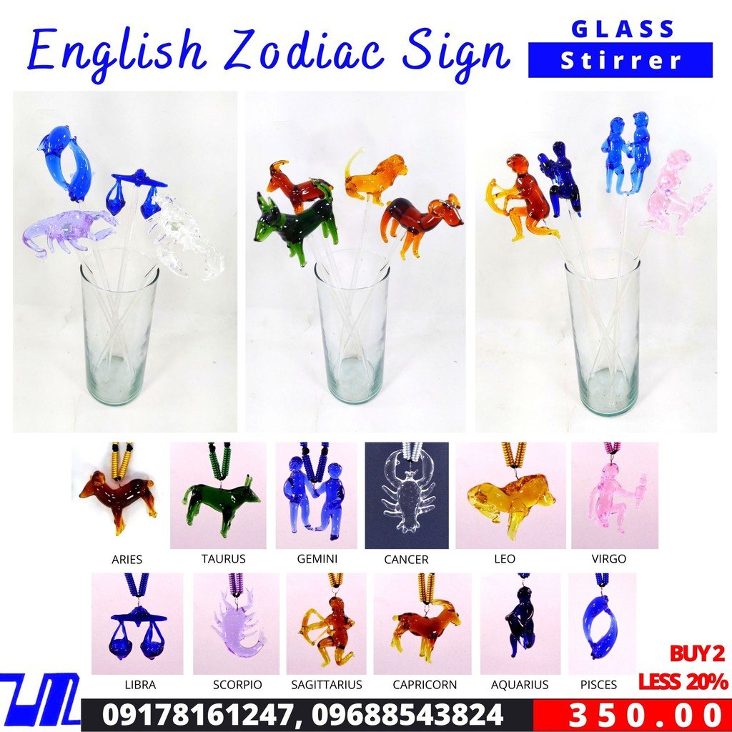 Fengshui 12 Animals Zodiac Sign Glass Stirrer Rat, Ox, Tiger, Rabbit, Dragon, Snake, Horse, Sheep, M