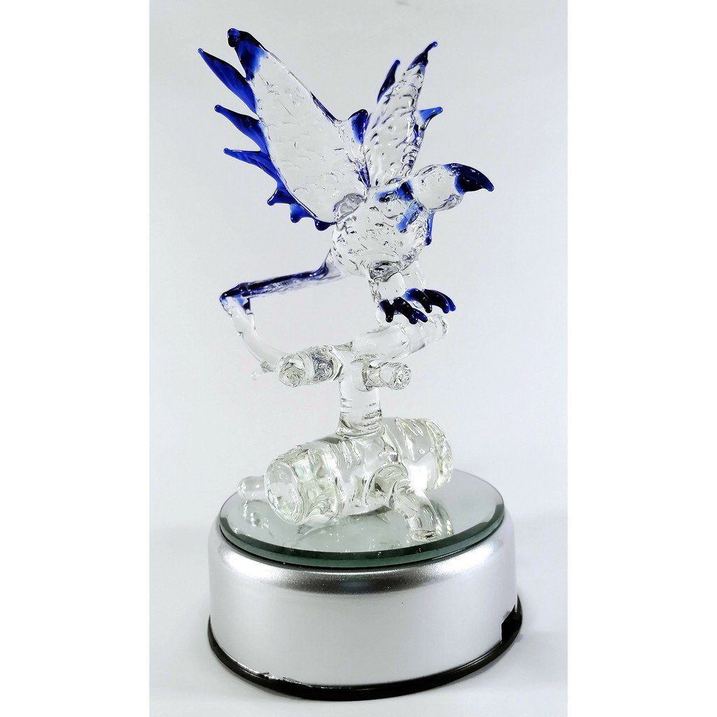 Philippine Blue Eagle Glass Figurine with Rotating Base and LED Lights Home Decoration (Dark Blue) - Image 2