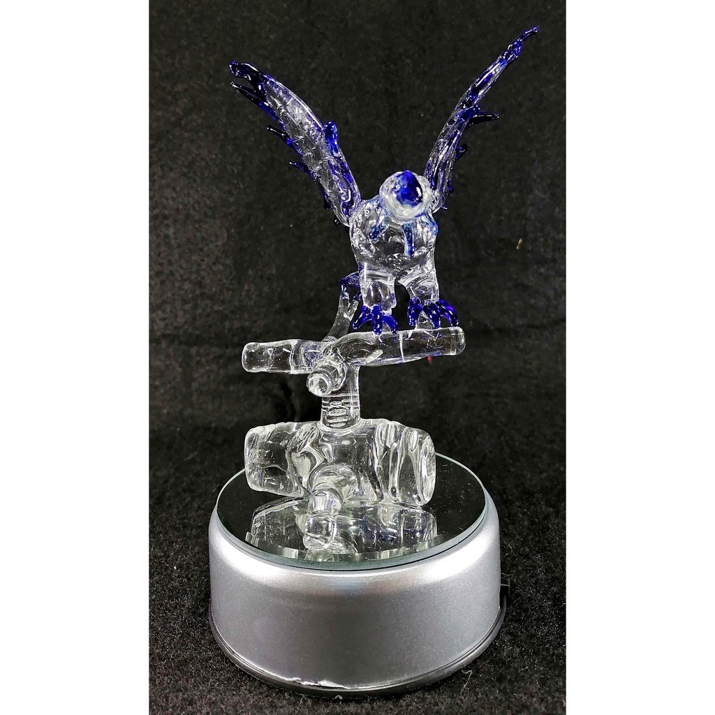 Philippine Blue Eagle Glass Figurine with Rotating Base and LED Lights Home Decoration (Dark Blue)