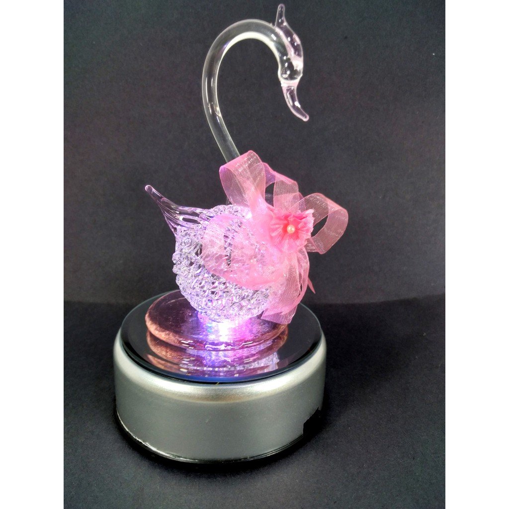 Glass Swan Figurine with Rotating Base and Lights for Home Decor Wedding Anniversary Birthday Valent - Image 2