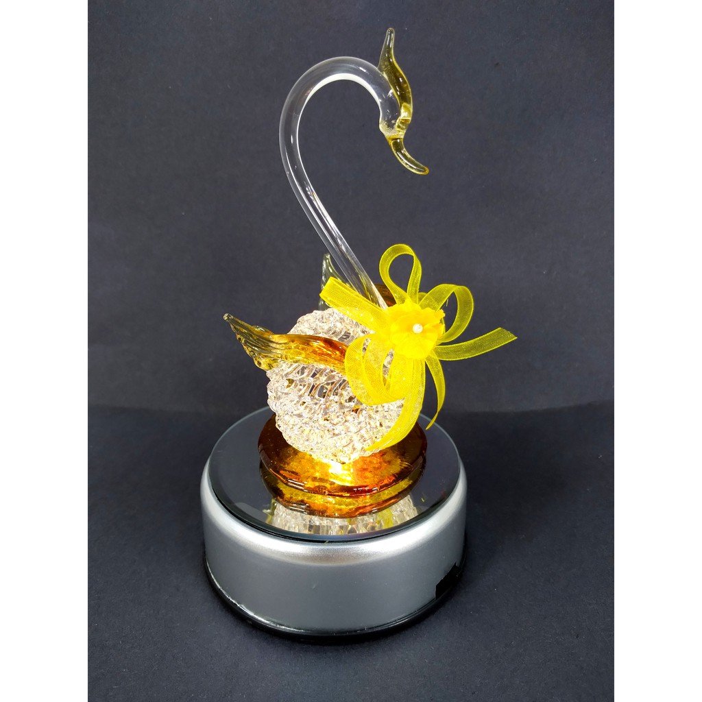Glass Swan Figurine with Rotating Base and Lights for Home Decor Wedding Anniversary Birthday Valent - Image 7