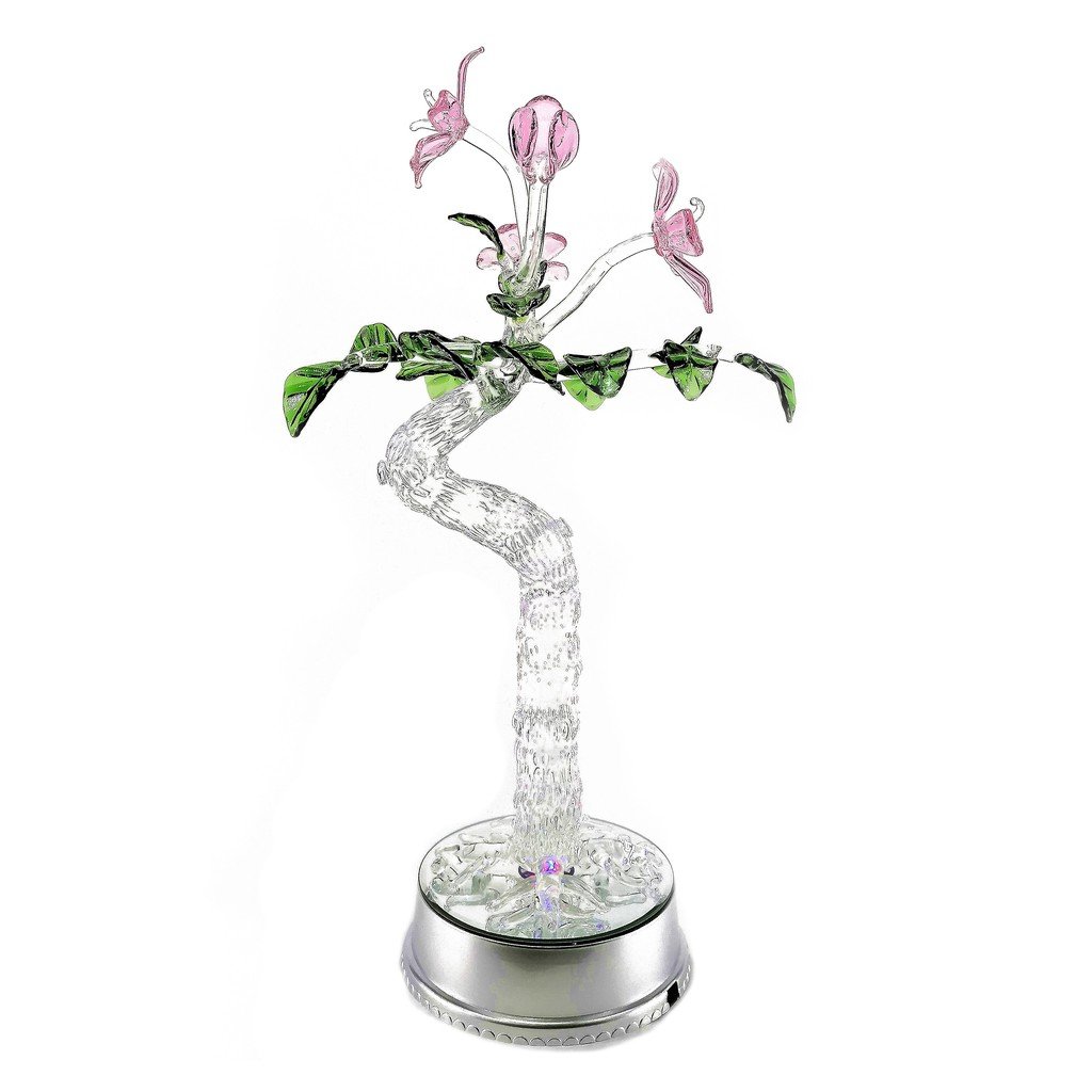 Money Tree Artificial Flower Glass Figurines Home Decor Accents with Rotating Base and LED Lights - Image 2