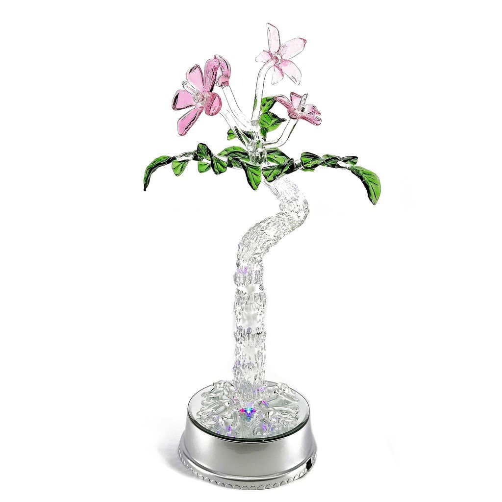 Money Tree Artificial Flower Glass Figurines Home Decor Accents with Rotating Base and LED Lights - Image 3