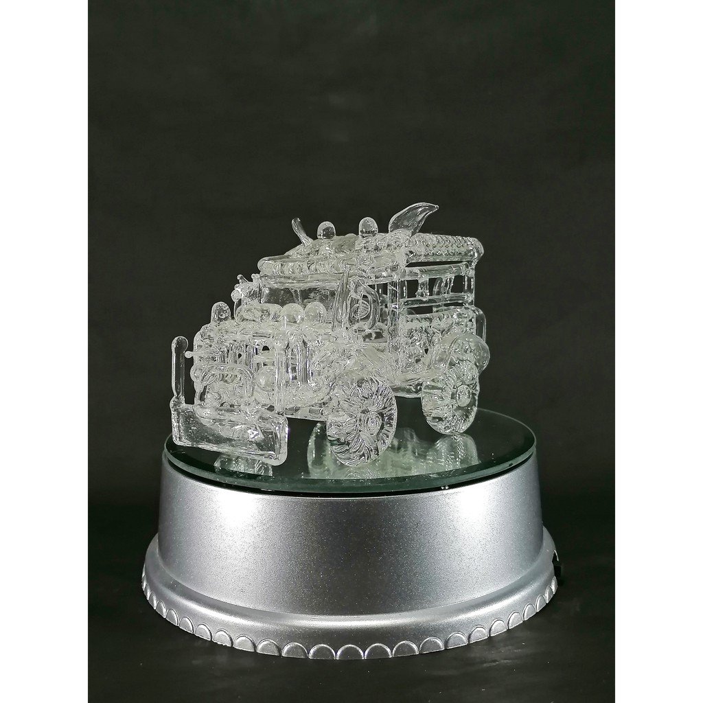 Philippine Jeep Glass Figurine with Rotating Base and LED Lights Home Decoration (Clear) - Image 2