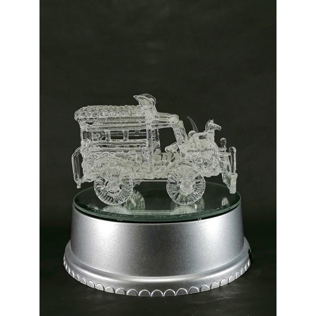 Philippine Jeep Glass Figurine with Rotating Base and LED Lights Home Decoration (Clear) - Image 4