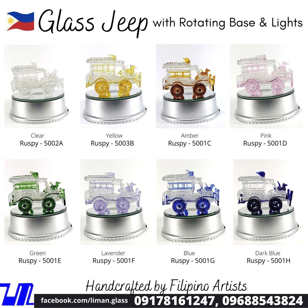 Philippine Jeep Glass Figurine with Rotating Base and LED Lights Home Decoration (Clear) - Image 5