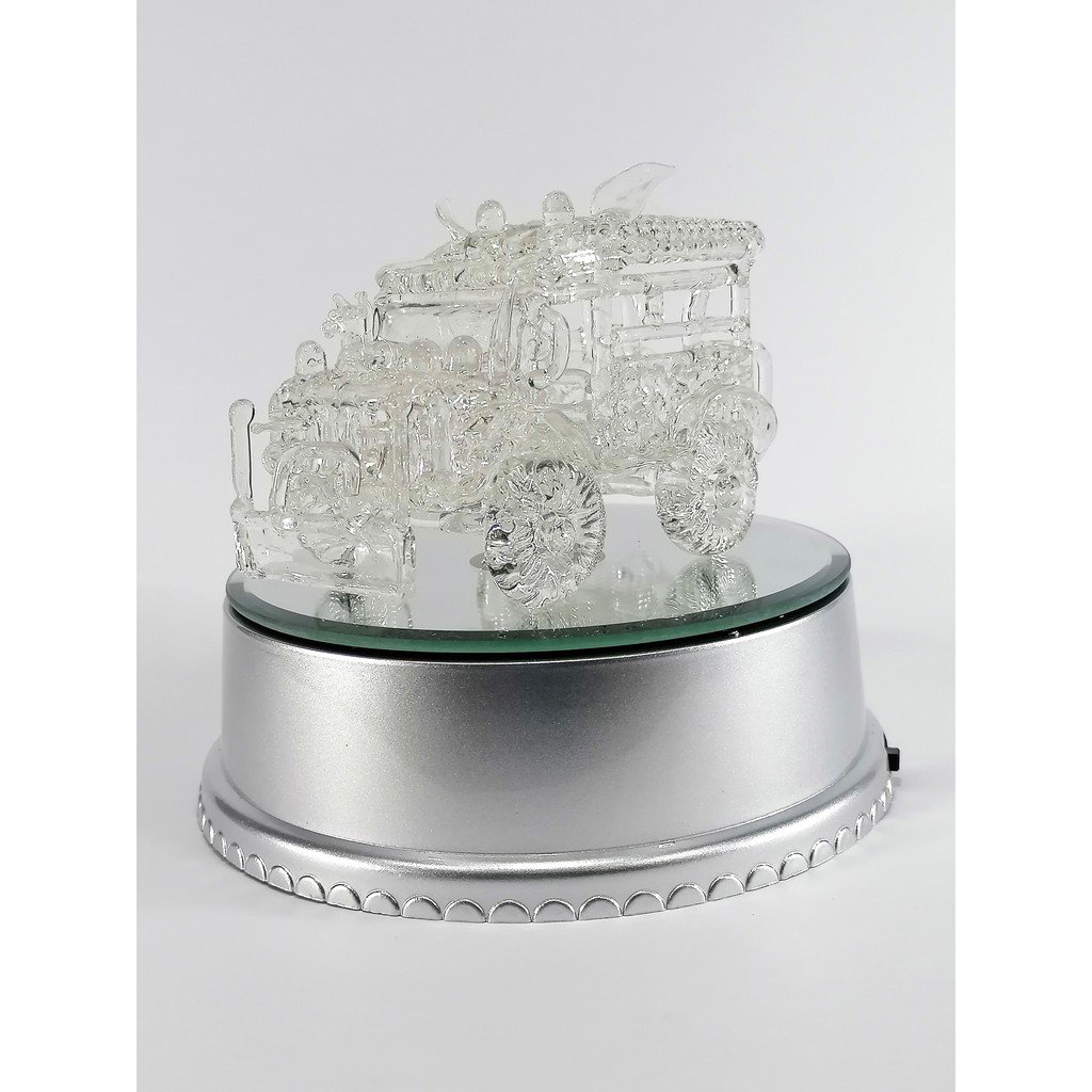 Philippine Jeep Glass Figurine with Rotating Base and LED Lights Home Decoration (Clear)