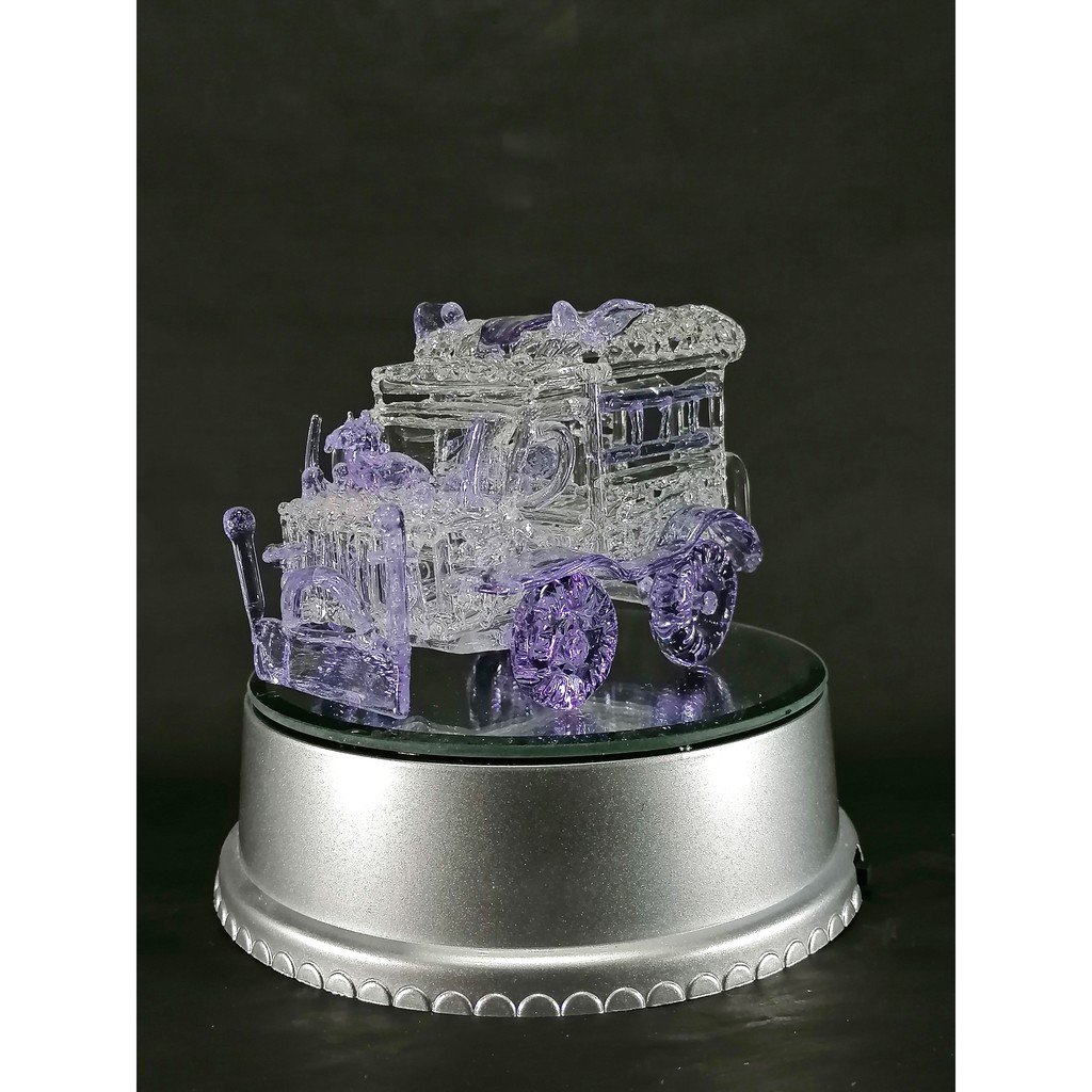 Philippine Jeep Glass Figurine with Rotating Base and LED Lights Home Decoration (Lavender) - Image 2