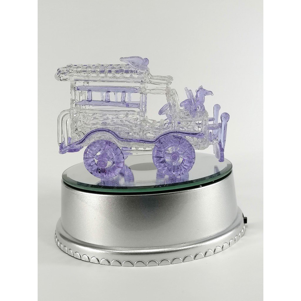 Philippine Jeep Glass Figurine with Rotating Base and LED Lights Home Decoration (Lavender) - Image 3