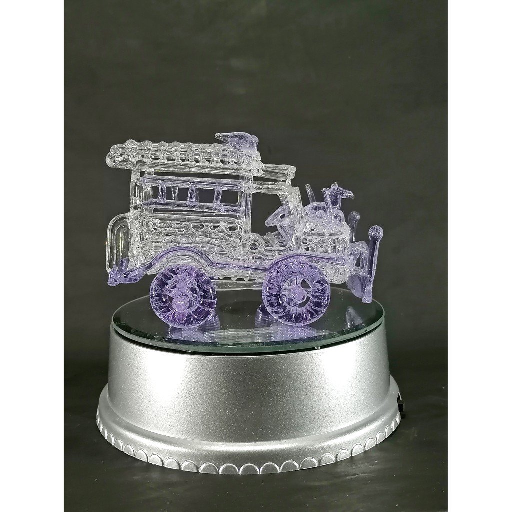 Philippine Jeep Glass Figurine with Rotating Base and LED Lights Home Decoration (Lavender) - Image 4