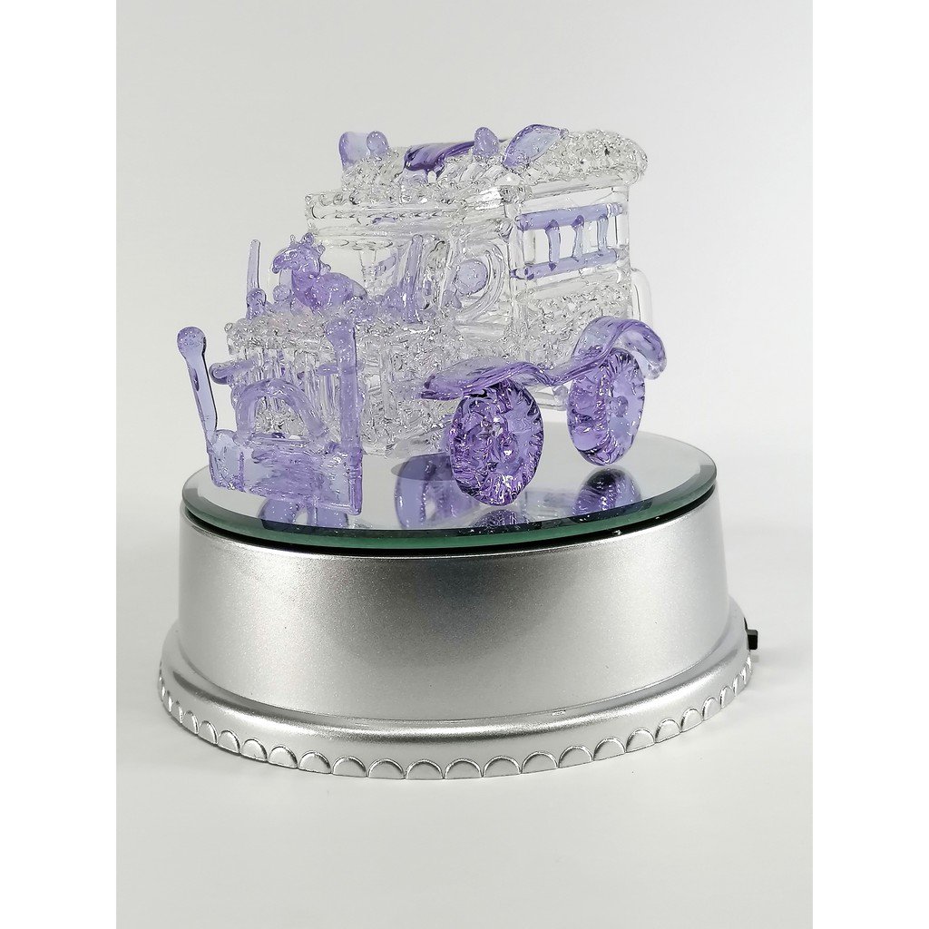 Philippine Jeep Glass Figurine with Rotating Base and LED Lights Home Decoration (Lavender)