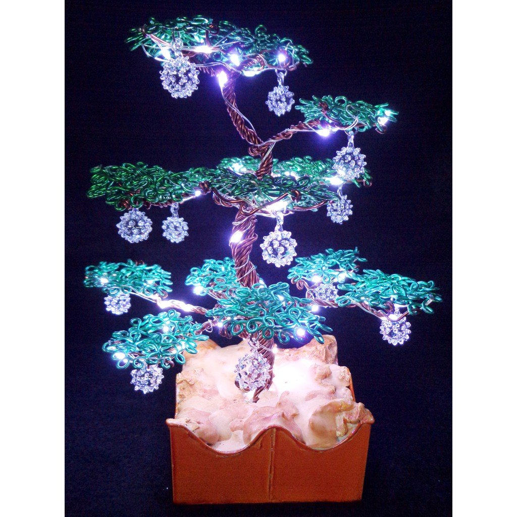 Bonsai Ball Tree Home Decor Wire Art Sculpture with Dotted Glass Ball Ornaments and LED Lights 27-29