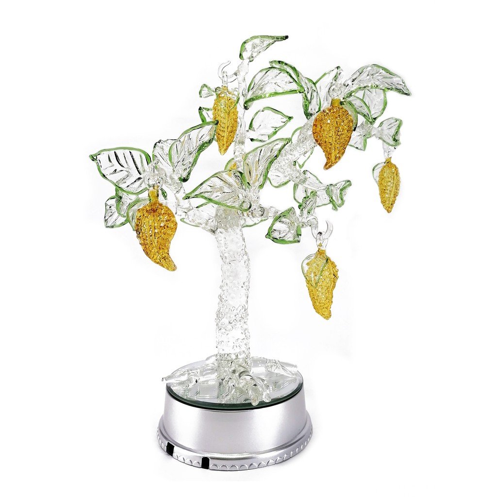 Mango Tree Glass Figurines Home Decor Display with Rotating Base and LED Lights - Image 2
