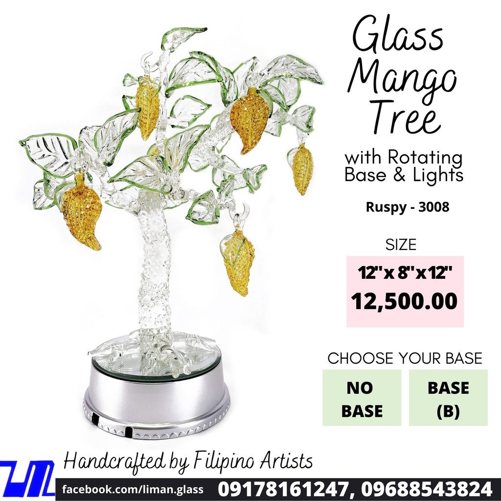 Mango Tree Glass Figurines Home Decor Display with Rotating Base and LED Lights - Image 3